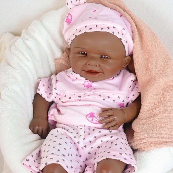 19.49in Full Silicone Non Vinyl dark Brown Smiling Baby Dolls BOY Reborn Doll - Picture 1 of 7